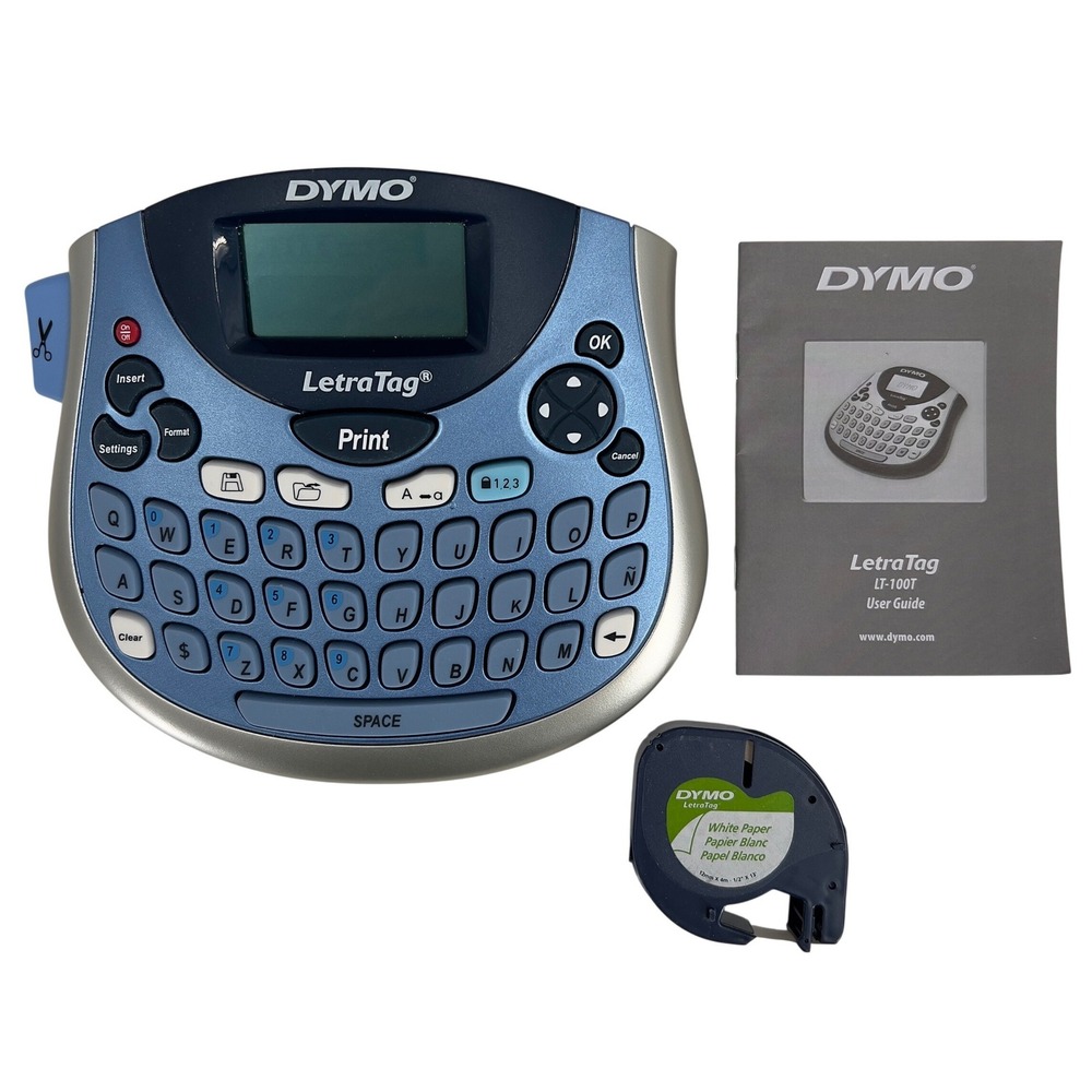 DYMO LetraTag LT-100T Label Maker Blue QWERTY Thermal Printer Manual Tape Tested